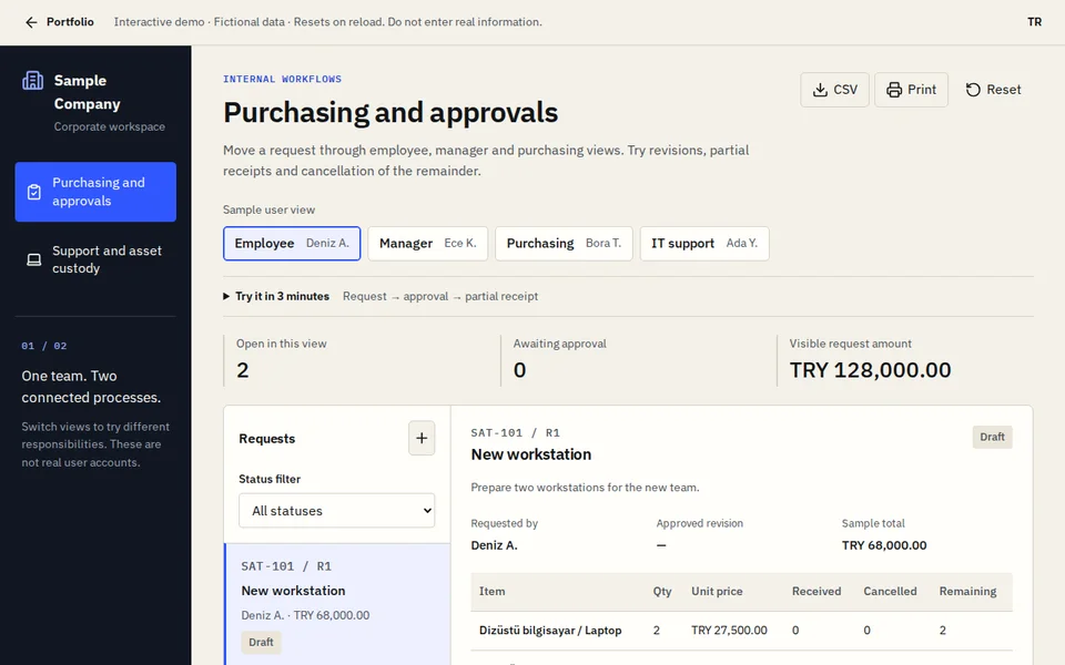 Purchasing and approvals design preview.