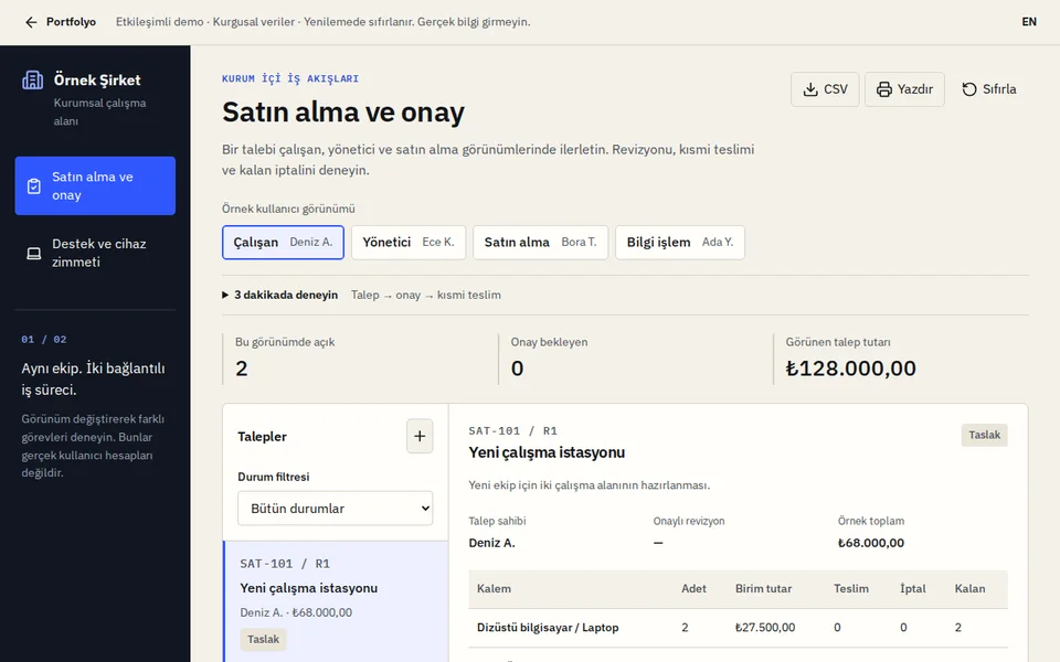 Satın alma ve onay tasarım önizlemesi.