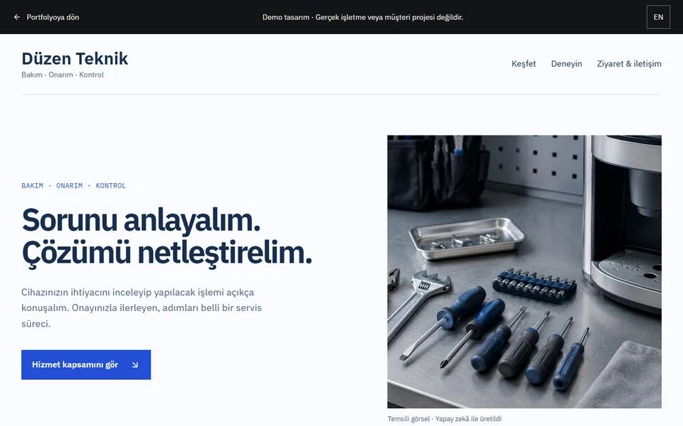 Düzen Teknik · Servis tasarım önizlemesi.